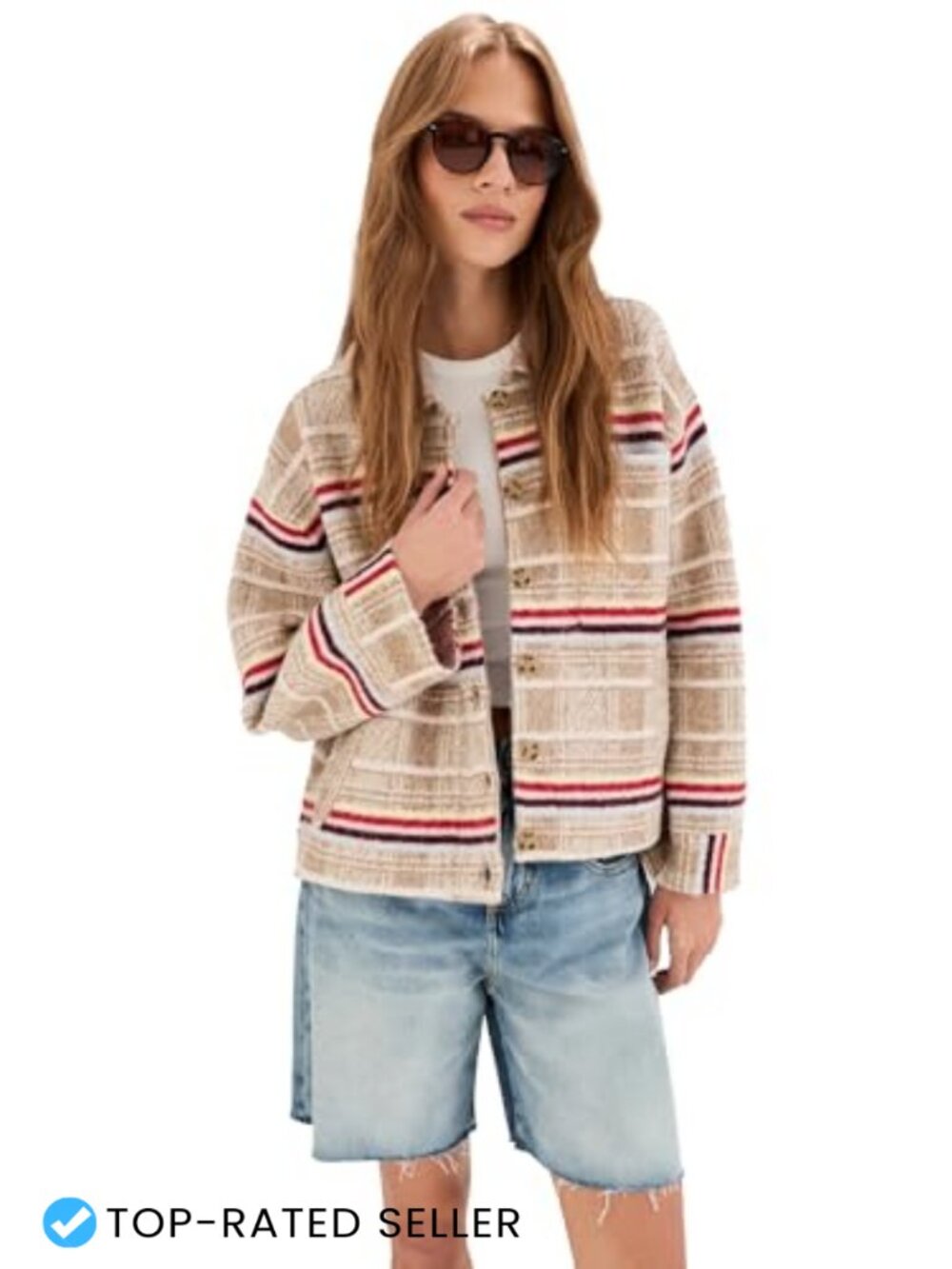 Oversized Jacquard Knit Shacket Button Placket Collared Long Sleeve